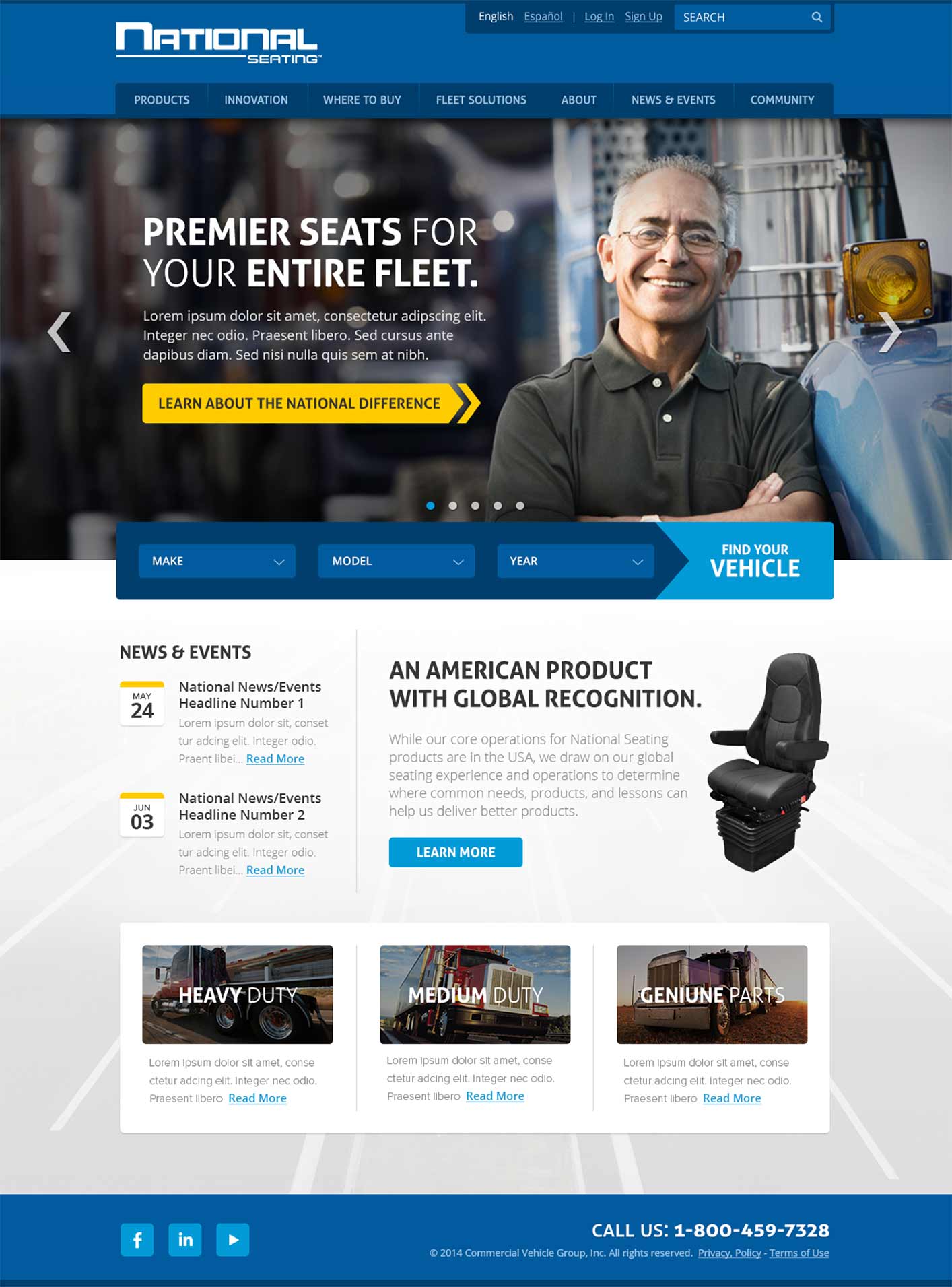 National Seating Website - Full Screenshot